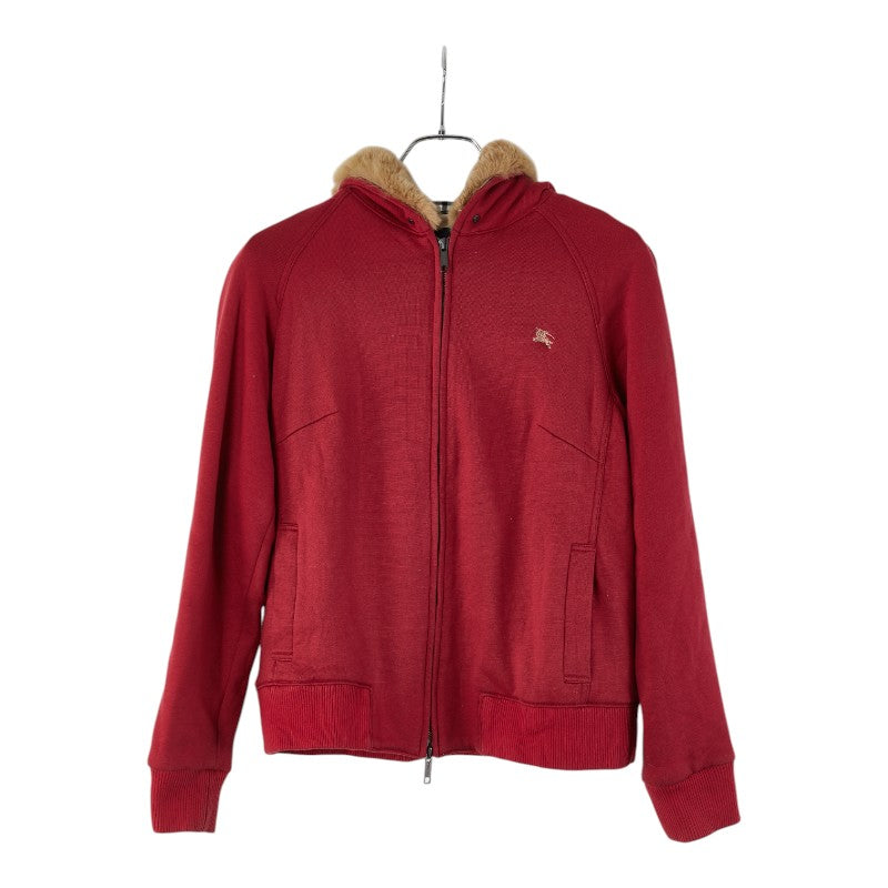 バーバリー ノバチェック ジップアップパーカー ダブルジップ サイズ：4 レッド コットン ラビットファー レディース BURBERRY 【中古】