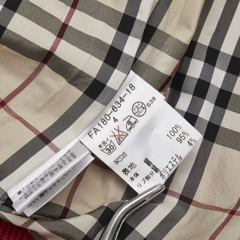 バーバリー ノバチェック ジップアップパーカー ダブルジップ サイズ：4 レッド コットン ラビットファー レディース BURBERRY 【中古】