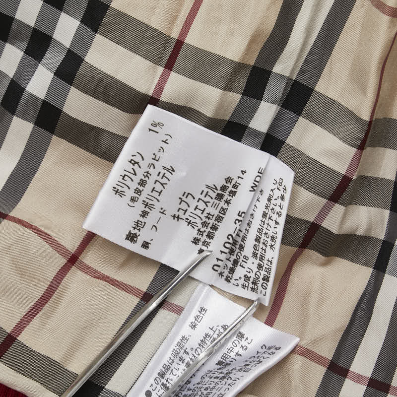 バーバリー ノバチェック ジップアップパーカー ダブルジップ サイズ：4 レッド コットン ラビットファー レディース BURBERRY 【中古】