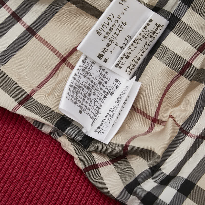 バーバリー ノバチェック ジップアップパーカー ダブルジップ サイズ：4 レッド コットン ラビットファー レディース BURBERRY 【中古】