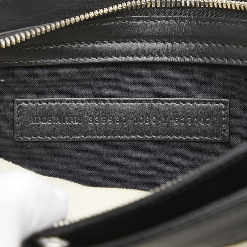バレンシアガ ネイビー ポシェット ショルダーバッグ 339937 ベージュ ブラック キャンバス レザー レディース BALENCIAGA 【中古】