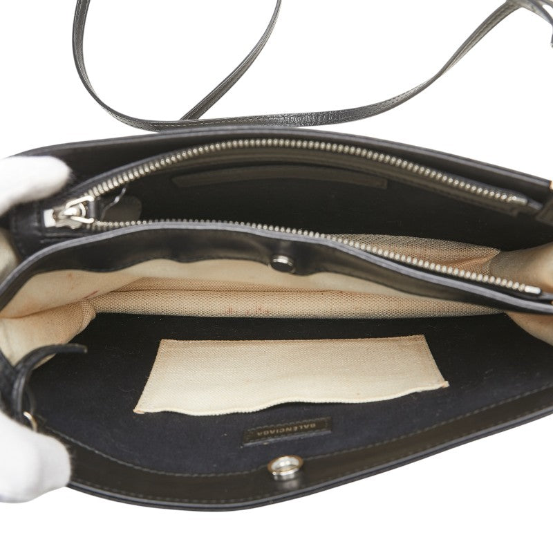 バレンシアガ ネイビー ポシェット ショルダーバッグ 339937 ベージュ ブラック キャンバス レザー レディース BALENCIAGA 【中古】