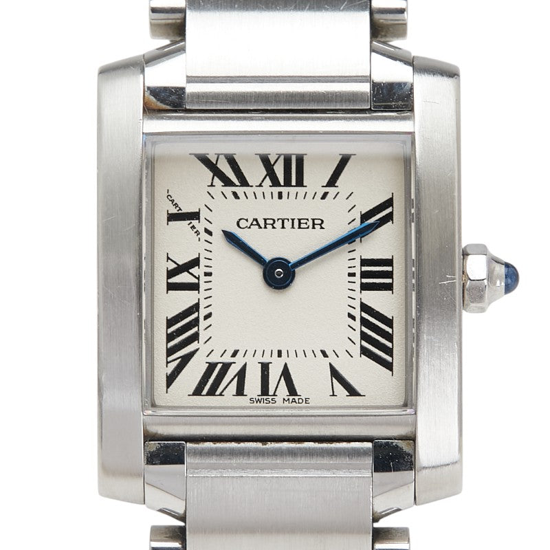 カルティエ タンクフランセーズSM 腕時計 W51008Q3 クオーツ ホワイト文字盤 ステンレススチール レディース CARTIER 【中古】