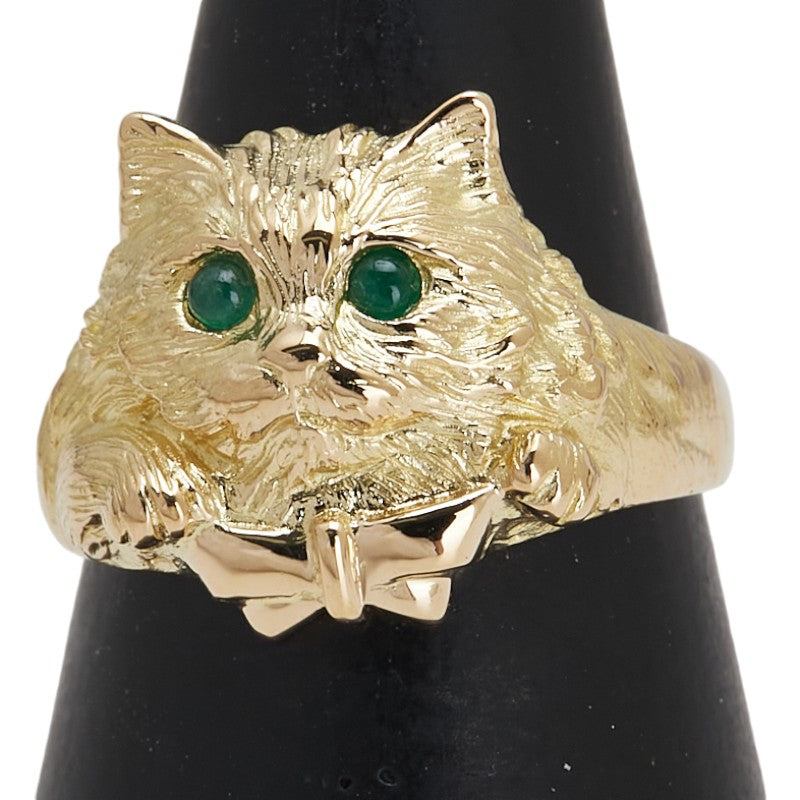 ノーブランド K18YG イエローゴールド エメラルド0.09ct キャット 猫 モチーフ リング 指輪 レディース no brand 12号 【中古】
