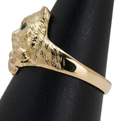 ノーブランド K18YG イエローゴールド エメラルド0.09ct キャット 猫 モチーフ リング 指輪 レディース no brand 12号 【中古】