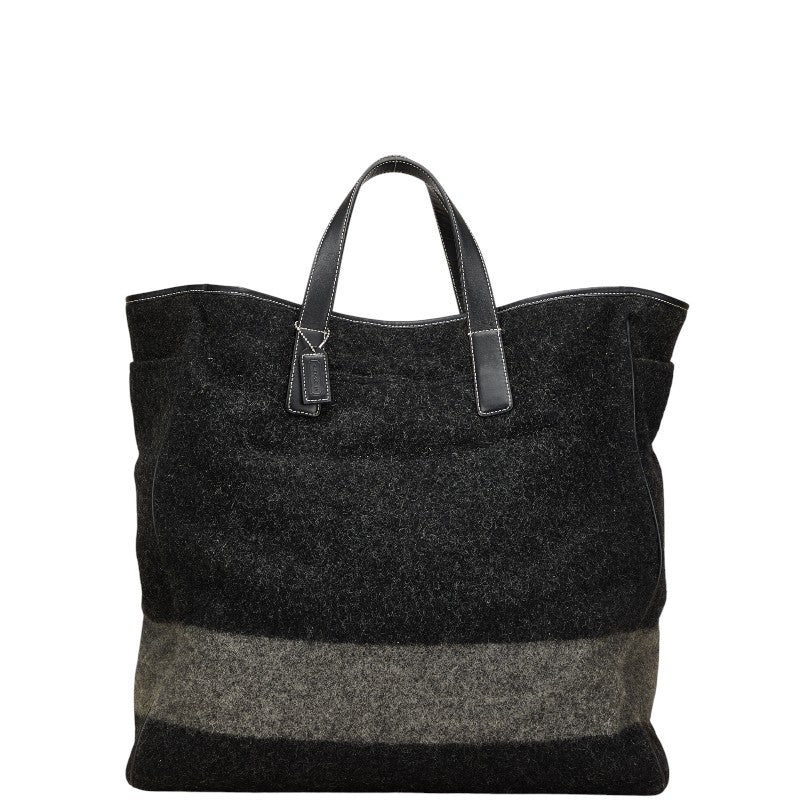 コーチ トートバッグ ブラック グレー ウール レザー レディース COACH 【中古】