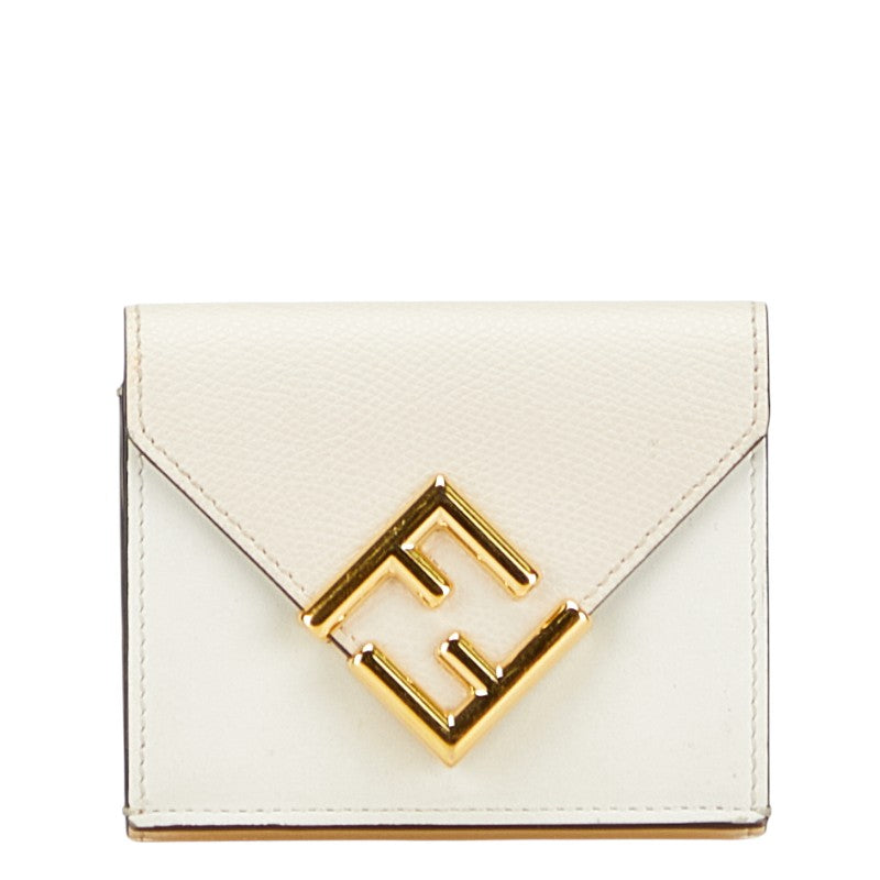 フェンディ FFダイヤモンド 三つ折り財布 8M0480 アイボリー ホワイト レザー レディース FENDI 【中古】