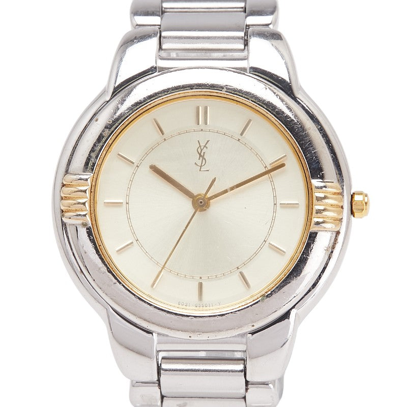サンローラン 腕時計 6031-G11246 クオーツ ベージュ文字盤 ステンレススチール メッキ レディース SAINT LAURENT 【中古】