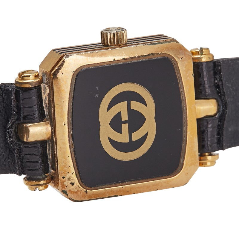 グッチ ベルト（社外品） 腕時計 クオーツ ゴールド文字盤 ステンレススチール レザー レディース GUCCI 【中古】