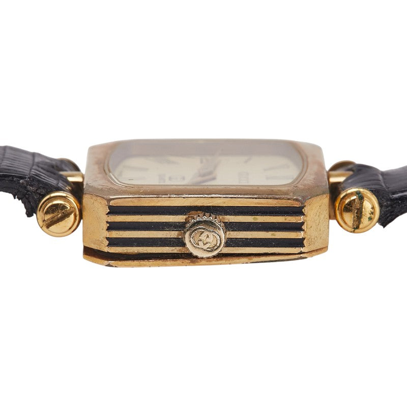 グッチ ベルト（社外品） 腕時計 クオーツ ゴールド文字盤 ステンレススチール レザー レディース GUCCI 【中古】