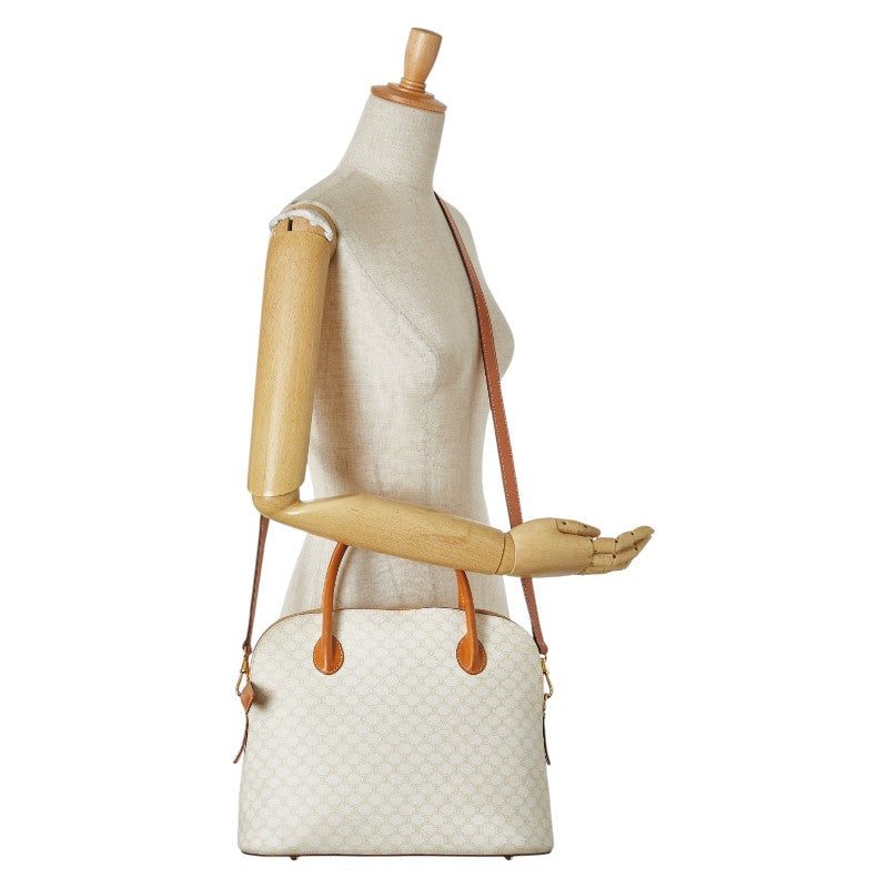 セリーヌ マカダム ショルダーバッグ ハンドバッグ 2WAY ホワイト ブラウン PVC レザー レディース CELINE 【中古】