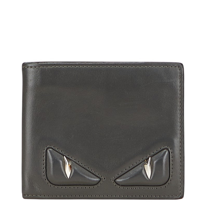 フェンディ バグズアイ 札入れ 二つ折り財布 7M0169 グレー レザー レディース FENDI 【中古】