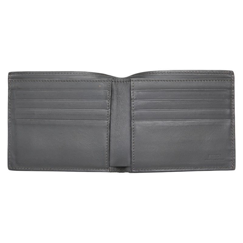 フェンディ バグズアイ 札入れ 二つ折り財布 7M0169 グレー レザー レディース FENDI 【中古】