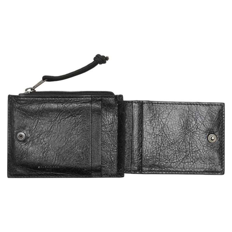 バレンシアガ ロゴ コインケース 小銭入れ 二つ折り財布 ブラック レザー レディース BALENCIAGA 【中古】