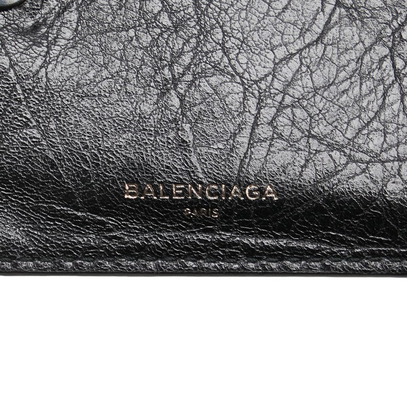 バレンシアガ ロゴ コインケース 小銭入れ 二つ折り財布 ブラック レザー レディース BALENCIAGA 【中古】