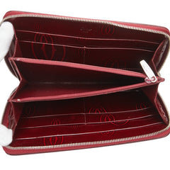 カルティエ ハッピーバースデー ラウンドファスナー 長財布 レッド エナメル レディース CARTIER 【中古】
