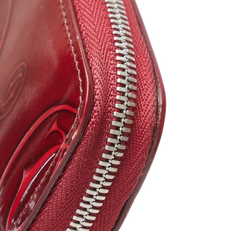 カルティエ ハッピーバースデー ラウンドファスナー 長財布 レッド エナメル レディース CARTIER 【中古】