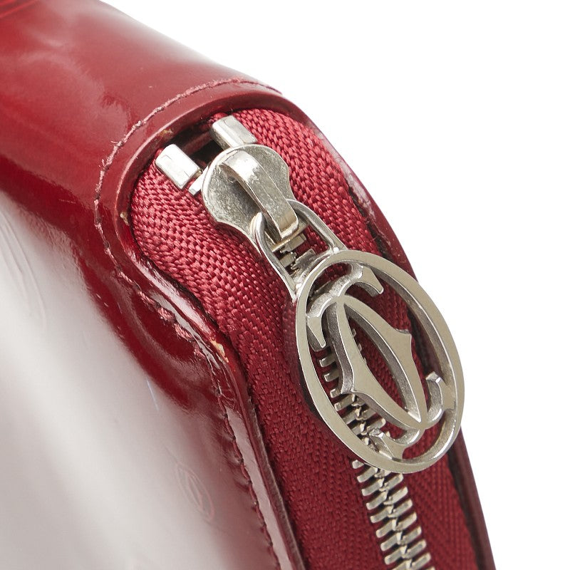 カルティエ ハッピーバースデー ラウンドファスナー 長財布 レッド エナメル レディース CARTIER 【中古】