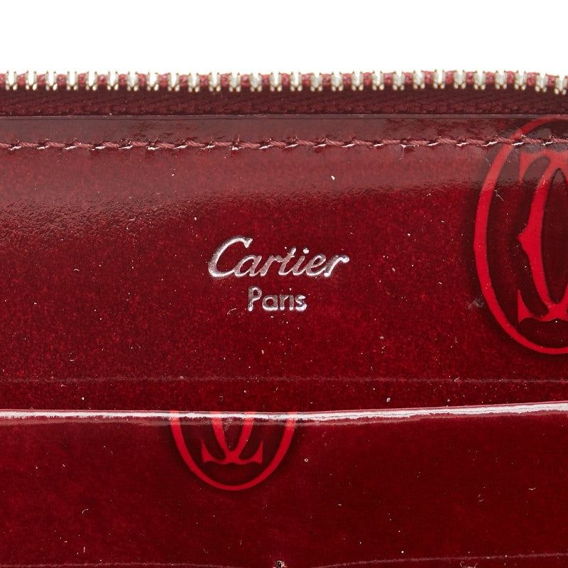カルティエ ハッピーバースデー ラウンドファスナー 長財布 レッド エナメル レディース CARTIER 【中古】