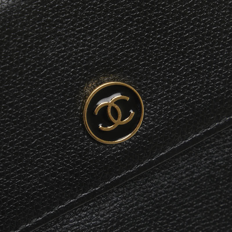 シャネル ココマーク 二つ折り財布 ブラック レザー レディース CHANEL 【中古】
