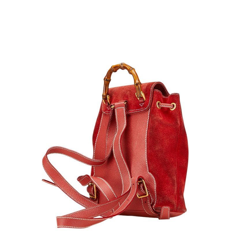 グッチ バンブー リュック バックパック 003 2058 0030 レッド スウェード レザー レディース GUCCI 【中古】