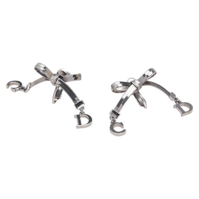 ディオール CDロゴ リボン モチーフ イヤリング ガンメタル シルバー メタル レディース Dior 【中古】