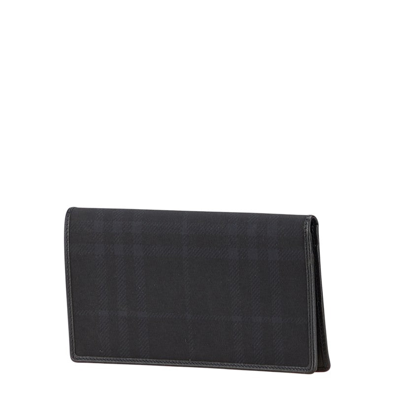 バーバリー チェック 長財布 ブラック ネイビー スウェット レザー レディース BURBERRY 【中古】