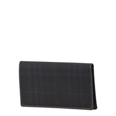バーバリー チェック 長財布 ブラック ネイビー スウェット レザー レディース BURBERRY 【中古】
