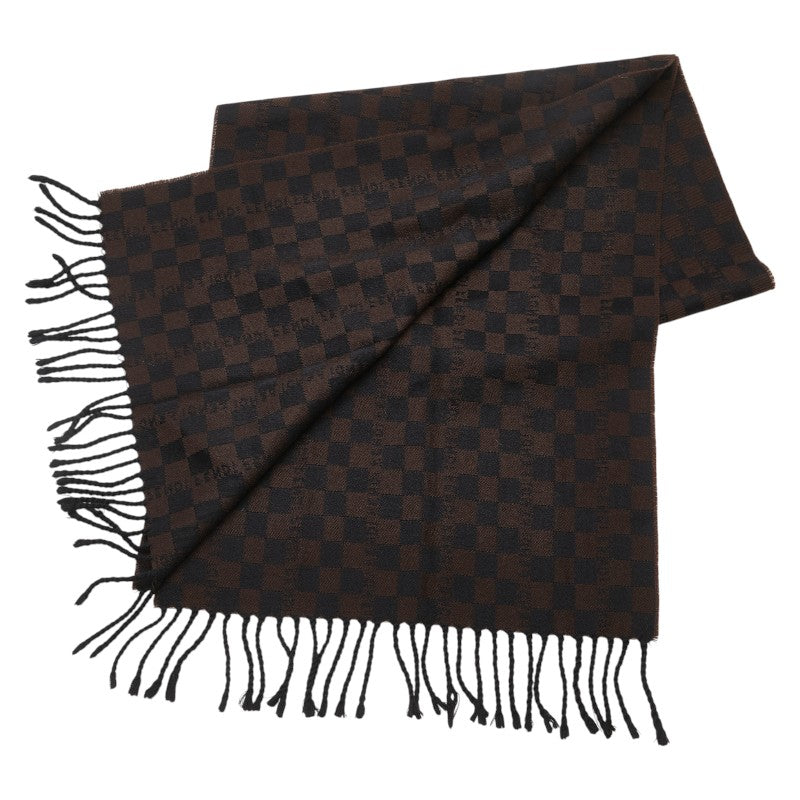 フェンディ ロゴ マフラー ブラウン ブラック ウール レディース FENDI 【中古】