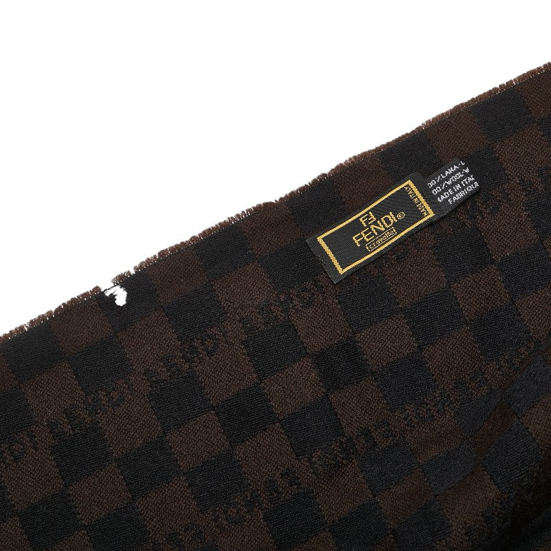 フェンディ ロゴ マフラー ブラウン ブラック ウール レディース FENDI 【中古】