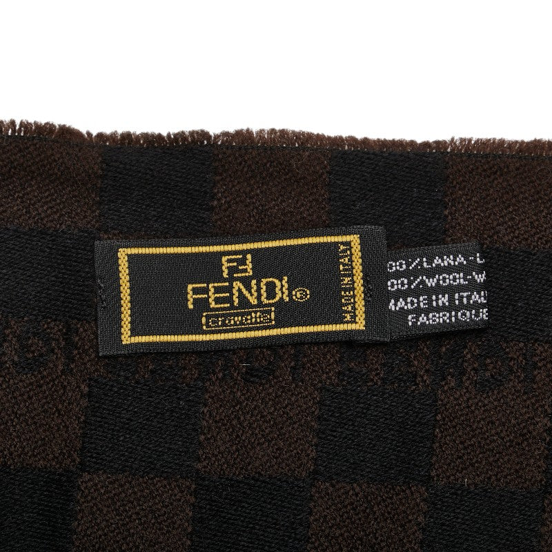 フェンディ ロゴ マフラー ブラウン ブラック ウール レディース FENDI 【中古】