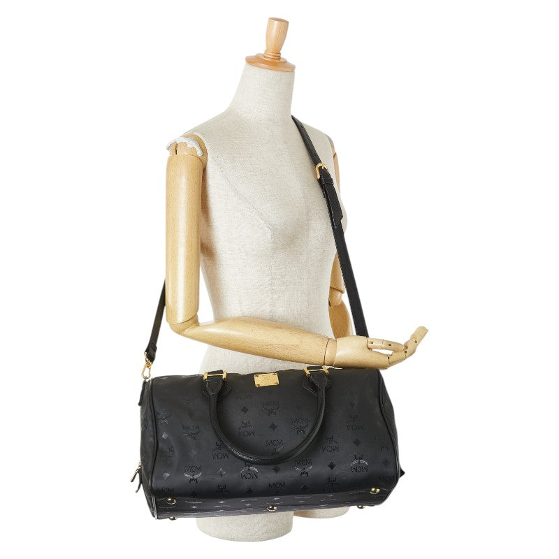 エム シー エム ヴィセトス ロゴグラム ボストンバッグ ショルダーバッグ 2WAY ブラック ナイロン レザー レディース MCM 【中古】