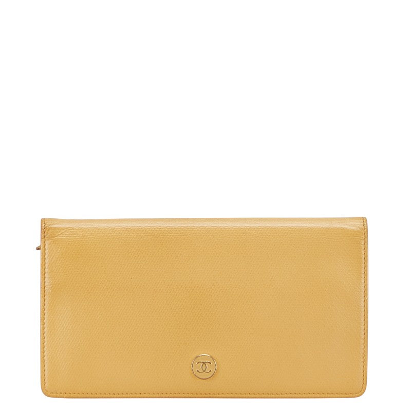 シャネル ココボタン 長財布 イエロー レザー レディース CHANEL 【中古】