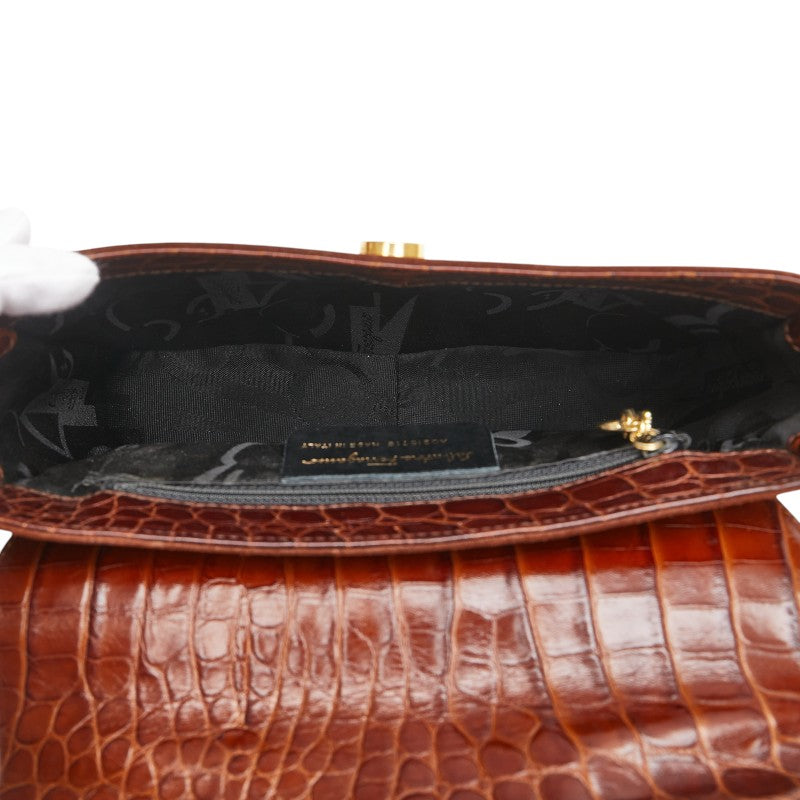 サルヴァトーレフェラガモ ガンチーニ クロコ型押し ショルダーバッグ ブラウン レザー スウェード レディース Salvatore Ferragamo 【中古】