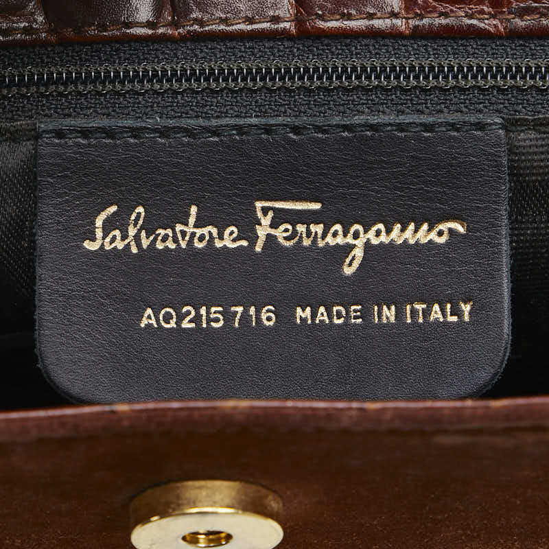 サルヴァトーレフェラガモ ガンチーニ クロコ型押し ショルダーバッグ ブラウン レザー スウェード レディース Salvatore Ferragamo 【中古】