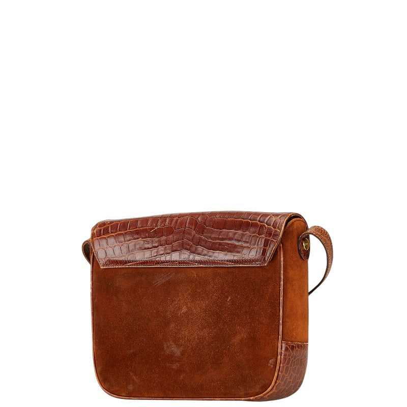サルヴァトーレフェラガモ ガンチーニ クロコ型押し ショルダーバッグ ブラウン レザー スウェード レディース Salvatore Ferragamo 【中古】
