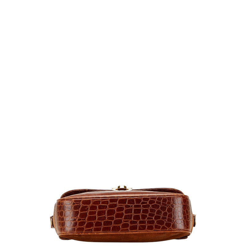 サルヴァトーレフェラガモ ガンチーニ クロコ型押し ショルダーバッグ ブラウン レザー スウェード レディース Salvatore Ferragamo 【中古】