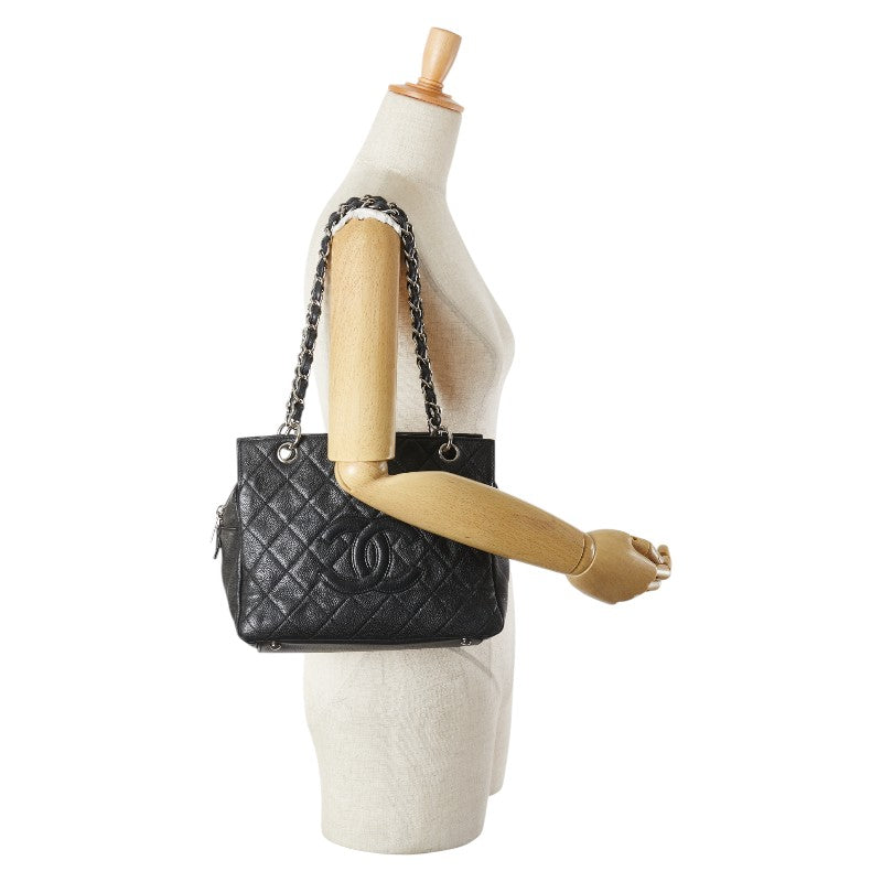 シャネル ココマーク マトラッセ PST チェーン トートバッグ ショルダーバッグ ブラック キャビアスキン レディース CHANEL 【中古】