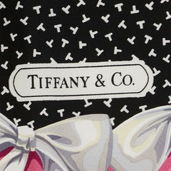 ティファニー Tロゴ リボン モチーフ スカーフ ブラック ピンク シルク レディース TIFFANY&Co. 【中古】