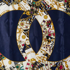 シャネル ココマーク 宝石 モチーフ スカーフ ネイビー ゴールド マルチカラー シルク レディース CHANEL 【中古】