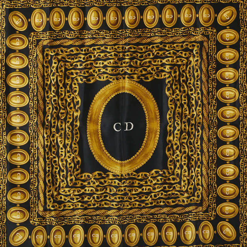 ディオール CDロゴ チェーン モチーフ スカーフ ブラック ゴールド シルク レディース Dior 【中古】