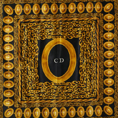 ディオール CDロゴ チェーン モチーフ スカーフ ブラック ゴールド シルク レディース Dior 【中古】