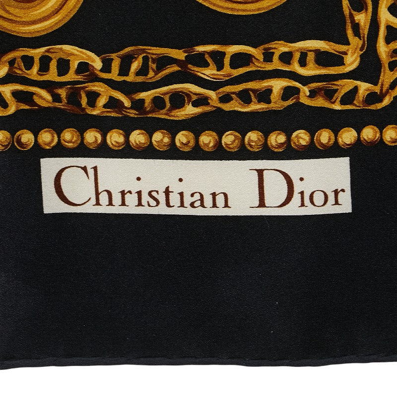 ディオール CDロゴ チェーン モチーフ スカーフ ブラック ゴールド シルク レディース Dior 【中古】