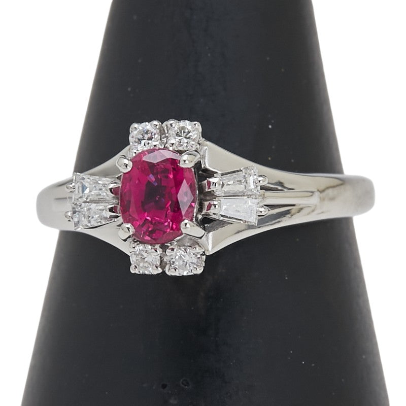 Pt900 プラチナ ルビー0.52ct ダイヤ0.17ct リング 指輪 レディース 9号 【中古】