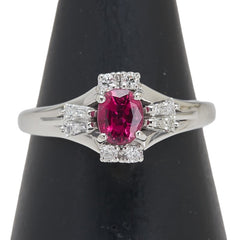 Pt900 プラチナ ルビー0.52ct ダイヤ0.17ct リング 指輪 レディース 9号 【中古】