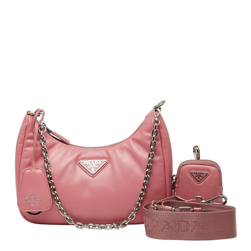プラダ Re-Edition リ エディション 2005 チェーン ハンドバッグ ショルダーバッグ 2WAY 1BH204 ピンク レザー レディース PRADA 【中古】