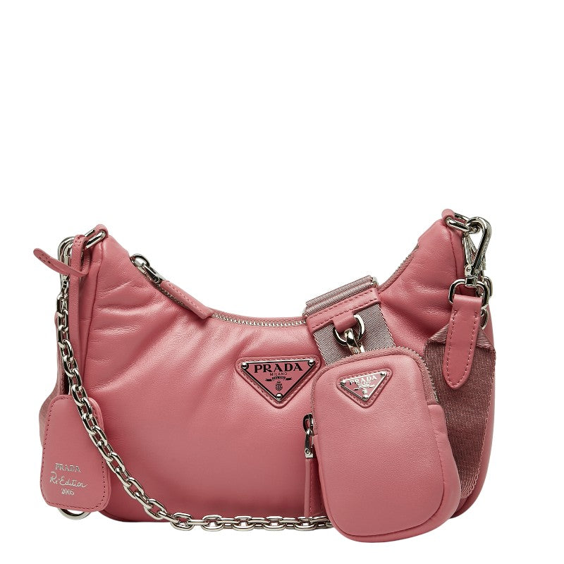 プラダ Re-Edition リ エディション 2005 チェーン ハンドバッグ ショルダーバッグ 2WAY 1BH204 ピンク レザー レディース PRADA 【中古】