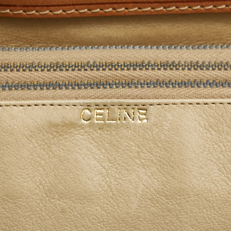 セリーヌ マカダム ショルダーバッグ ベージュ ブラウン PVC レザー レディース CELINE 【中古】