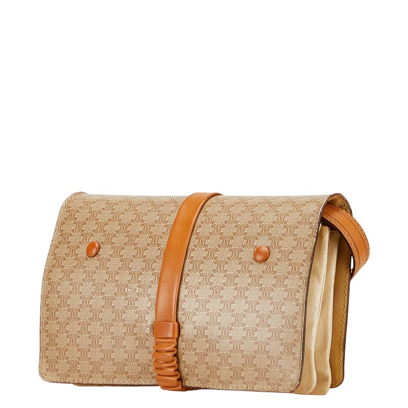 セリーヌ マカダム ショルダーバッグ ベージュ ブラウン PVC レザー レディース CELINE 【中古】