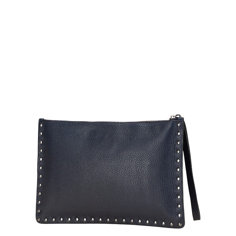 ヴァレンティノ ロックスタッズ クラッチバッグ ネイビー レザー レディース VALENTINO 【中古】
